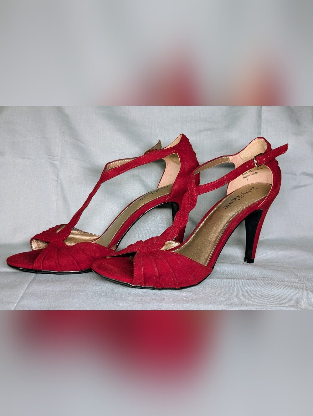 Red Suede T-Strap High Heel Sandals